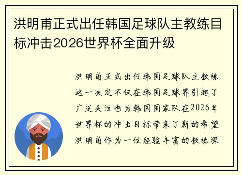 洪明甫正式出任韩国足球队主教练目标冲击2026世界杯全面升级